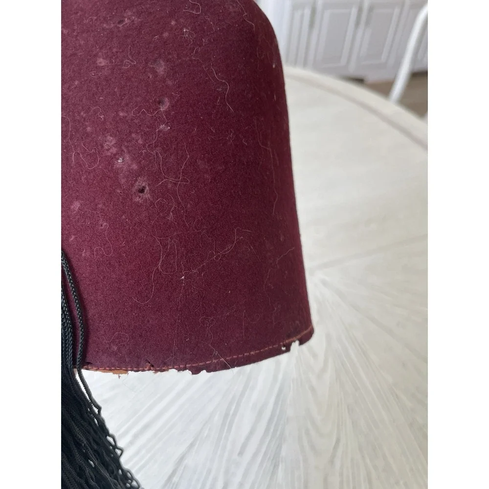 Vtg  BEN HUR Rhinestone Red Wool Shriners Masonic Fez Hat w/Jeweled Tassel Pin